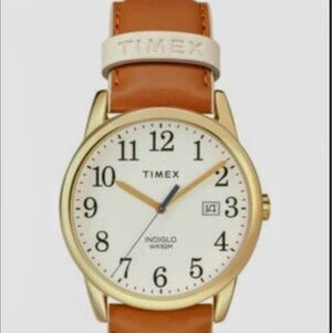 Timex Easy Read Indiglo  Gold Watch with Tan Leather Strap